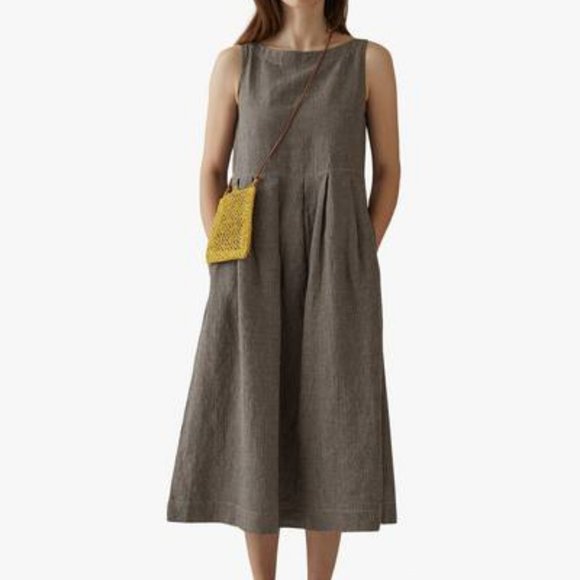 Toast Dresses & Skirts - Toast UK Gingham Plaid 100% Linen Dress Maxi Pockets Large